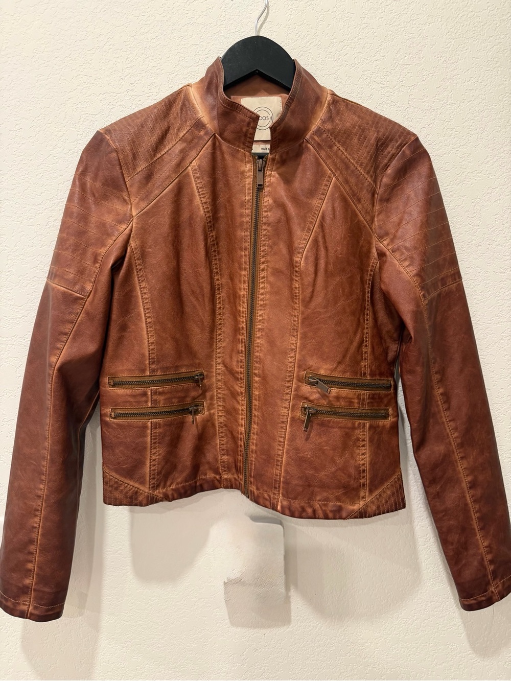 Stoosh Faux Leather Zip-Front Jacket- size small